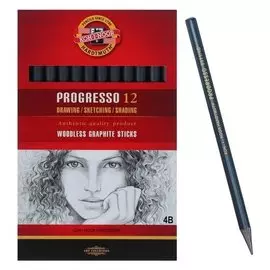Набор карандашей цельнографитовых 12 штук, Koh-i-noor Progresso 8911 4B, в картонной упаковке