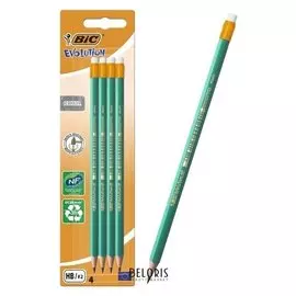 Набор карандашей чернографитных, 4 шт., BIC Evolution Ecolutions, НВ, пластиковые, с ластиком
