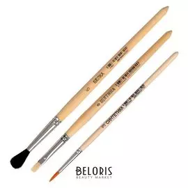 Набор кистей, 3 штуки «Цветик» №12 (Круглые: белка №5 синтетика №3; плоская: щетина № 6)