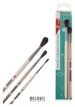 Набор кистей Белка 3 штуки №1 (круглые №: 1, 3, 5) ручка дерево