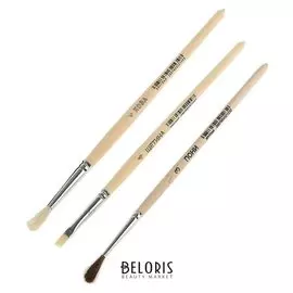 Набор кистей «Цветик» № 7, 3 шт.: щетина плоская № 4, пони круглая № 3, коза круглая № 4