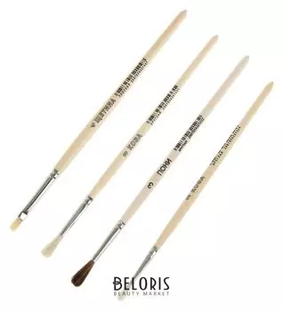 Набор кистей «Цветик» № 8, 4 шт.: щетина плоская № 4, пони круглая № 3, коза обрезанная круглая № 3, коза обрезанная круглая № 2