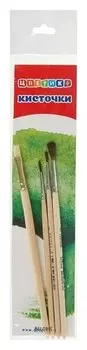 Набор кистей Цветик № 9, 4 шт.: щетина плоская № 6, пони круглая № 3, пони круглая № 1, белка круглая № 1