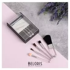 Набор кистей для макияжа, 5 предметов, футляр с зеркалом, цвет прозрачный