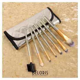 Набор кистей для макияжа, 7 предметов, чехол на кнопке, цвет серебряный/зелёный