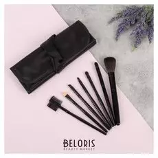 Набор кистей для макияжа, 7 предметов, футляр на завязках, цвет чёрный