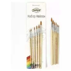 Набор кистей, нейлон, круглые, 6 шт.: №2, 4, 6, 8, 10, 12, с деревянными ручками, на блистере
