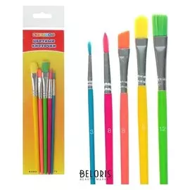 Набор кистей синтетика 5 штук ЗХК "Цветик" (Круглые №: 3,8; плоские №: скосшеная 8, 8, 12) цветные