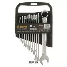 Набор ключей комбинированных в холдере Tundra, Crv, холодный штамп, 6 - 22 мм, 12 шт.