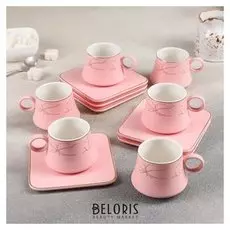 Набор кофейный «Мейси», 12 предметов: 6 чашек 100 мл, 6 блюдец 11 см, цвет розовый