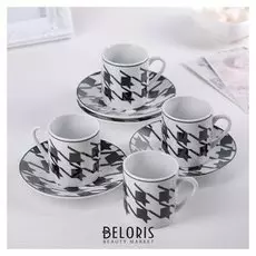 Набор кофейный на 4 персоны «Кубизм»: кружка 80 мл, блюдце 11 см