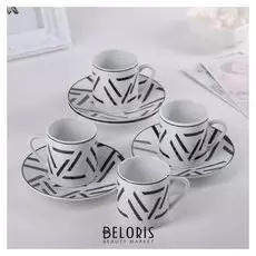 Набор кофейный на 4 персоны «Параллели»: кружка 80 мл, блюдце 11 см