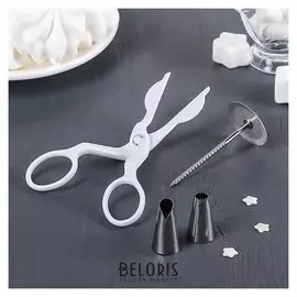 Набор кондитерский, 4 предмета: 2 насадки D=1,7 см, щипцы, гвоздь D=0,3/3,3 см