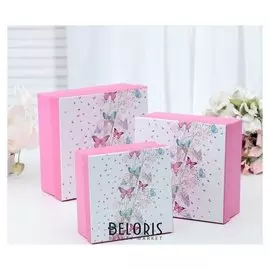 Набор коробок 3 в 1 "Бабочки", 20 х 20 х 9,5 - 15,5 х 15,5 х 7,5 см