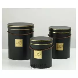 Набор коробок 3 в 1, чёрный, 18,5 х 18,5 х 24 - 14,5 х 14,5 х 17,5 см