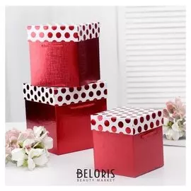 Набор коробок 3 в 1 "Красный горох", 19,5 х 19,5 х 20 - 15,5 х 15,5 х 14,5 см