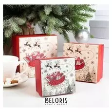 Набор коробок 3 в 1 "Новогодние сани", 13 х 13 х 8 - 9 х 9 х 6 см