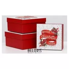 Набор коробок 3 в 1 "Рождественский подарок", 20 х 20 х 9,5 - 15,5 х 15,5 х 7,5 см
