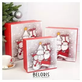 Набор коробок 3 в 1 "Снеговик", 28 х 28 х 11 - 21 х 21 х 9 см