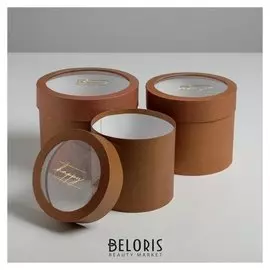 Набор коробок с Pvc-окном 3 в 1 «Крафт», 14 х 14 х 13 - 18 х 18 х 15 см