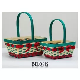 Набор корзин плетёных, секвойя, 28х22х13/32, 24х16,5х11,5/27, зелёный и красный