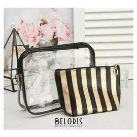 Набор косметичек 2 в 1, отдел на молнии, цвет чёрный/золото