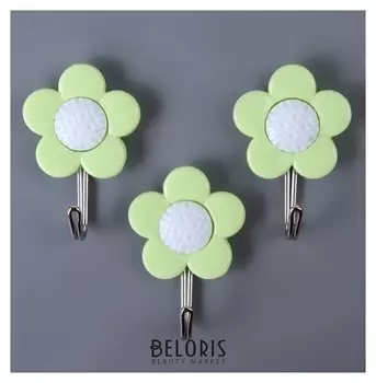 Набор крючков на липучке «цветы», 3 шт