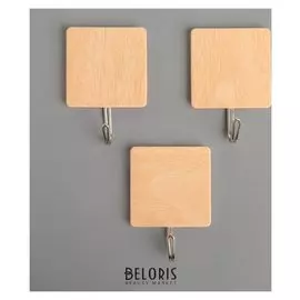 Набор крючков на липучке «Деревянные квадраты», 3 шт, цвет светлое дерево