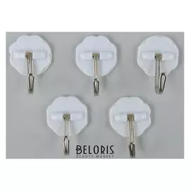 Набор крючков на липучке «Клевер», 5 шт, цвет белый