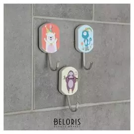 Набор крючков на липучке «Весёлые зверята», 3 шт, рисунок