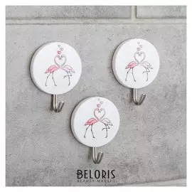 Набор крючков на липучке «Влюбленные фламинго», 3 шт
