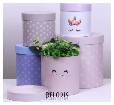 Набор круглых подарочных коробок 5 в 1 «Нежный», 23 × 23 × 25‒15 × 15 × 15 см