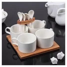 Набор кружек 150 мл "Эстет", 4 шт, с ложками, на подставке