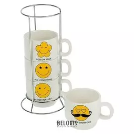 Набор кружек 180 мл «Цитаты», 4 шт, на металлической подставке