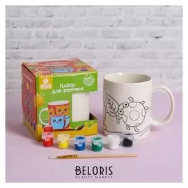 Набор кружка под раскраску «Божья коровка» краска 6 цв по 2 мл, кисть