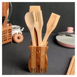 Набор кухонных принадлежностей «Бамбук», 4 предмета, на подставке