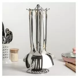 Набор кухонных принадлежностей «Богатство», 6 предметов, ручная полировка, на подставке