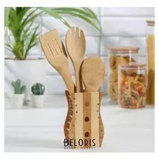 Набор кухонных принадлежностей «Дуновение леса», 3 предмета на подставке: 2 лопатки, ложка