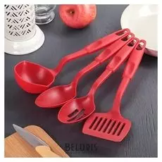 Набор кухонных принадлежностей «Радуга», 30 см, 4 предмета, цвет красный