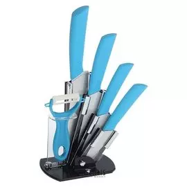 Набор кухонный, 5 предметов, на подставке, цвет голубой