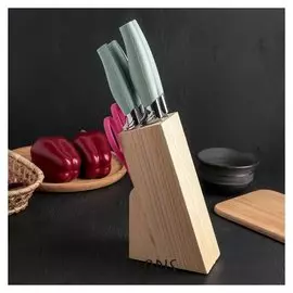 Набор кухонный, 6 предметов: 5 ножей 8,5/12/12/19,7/19 см, ножницы, цвет голубой