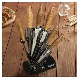 Набор кухонный, 6 предметов, на подставке, цвет светло-коричневый