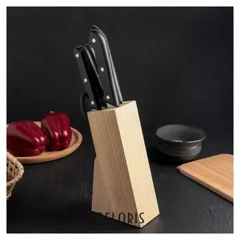 Набор кухонный, 6 предметов: ножи 5 шт 20/19/13/11/8 см, ножницы, на подставке