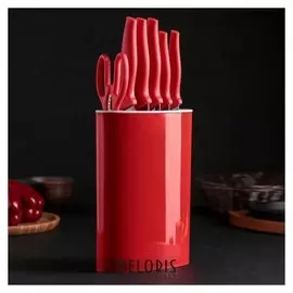 Набор кухонный «Колорит», на подставке, 6 предметов, цвет красный