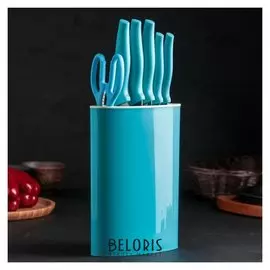 Набор кухонный «Колорит», на подставке, 6 предметов, цвет голубой