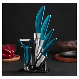 Набор кухонный «Море», 5 предметов, на подставке, цвет морской волны