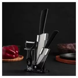 Набор кухонный, на подставке, 3 предмета, цвет чёрный