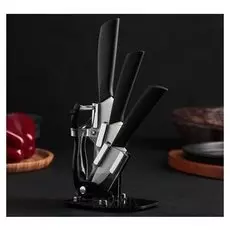 Набор кухонный «Ночь», 4 предмета, на подставке, цвет чёрный