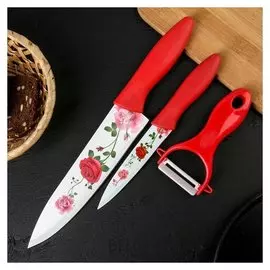 Набор кухонный «Розарий», 3 предмета, цвет красный