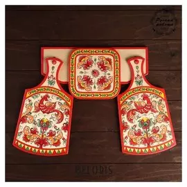 Набор кухонный с подставкой, 4 предмета, ракульская роспись